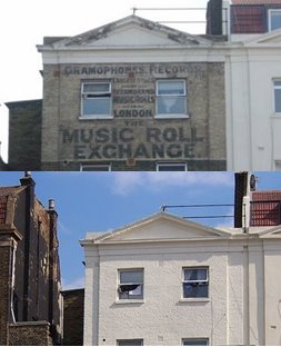 Before and after showing whitewashing of a ghostsign