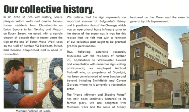 Belgravia Garage magazine article about restored ghostsign