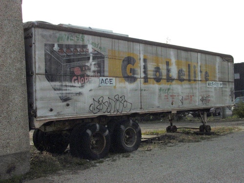 Globelite hand painted sign on trailer