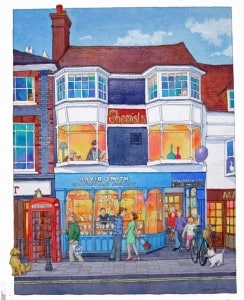 Lyndsey Smith watercolour showing Chemist's sign on a building
