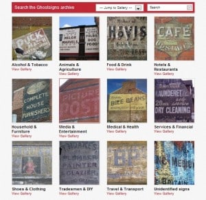 Screen shot showing galleries from the HAT Ghostsigns archive