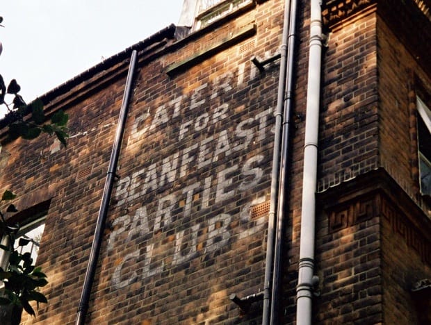 Ghostsign saying 'Catering for Beanfeasts, Parties, Clubs'