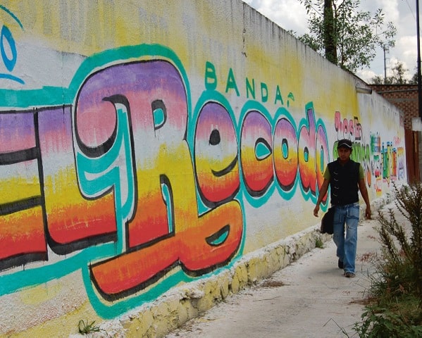 Painting building advertising Banda Rocodo music group in Mexico