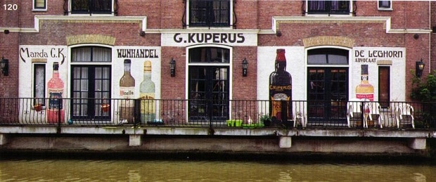 Restored painted advertising on Leiden canal front