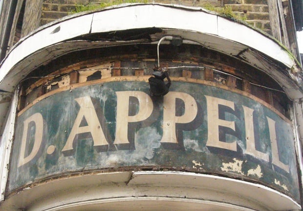 Hand-painted shop fascia for D.Appell