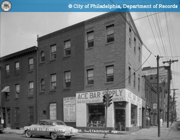 1955 photo showing painted shop for Ace Bar Supply