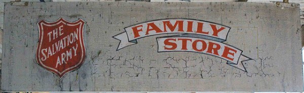 Painted sign for Salvation Army, Family Store