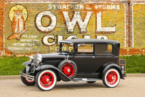1931 Ford Model A Tudor Deluxe and Owl Cigar sign, New Kensington, PA. Photo: Tom Pawlesh.