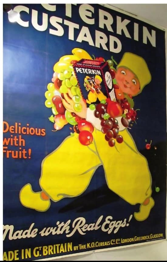 Peterkin custard poster featuring little Dutch boy mascot.