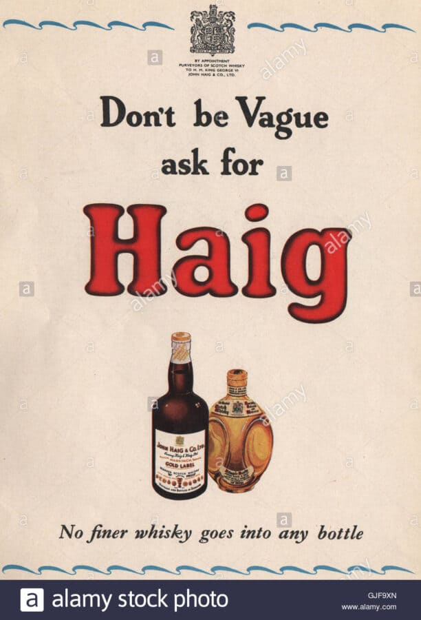 Advertisement for Haig whisky showing two bottles