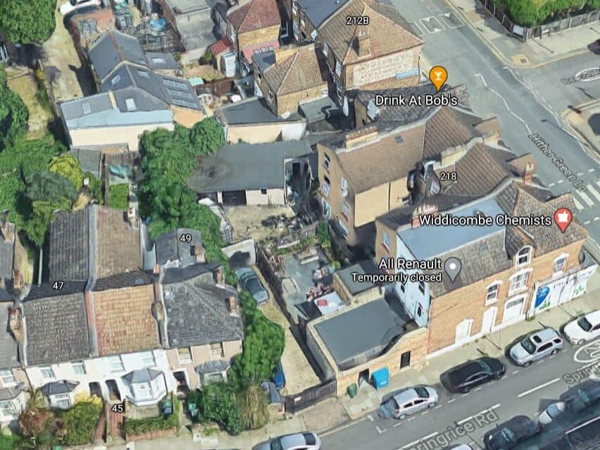Satellite photo of mews behind HIther Green Lane.