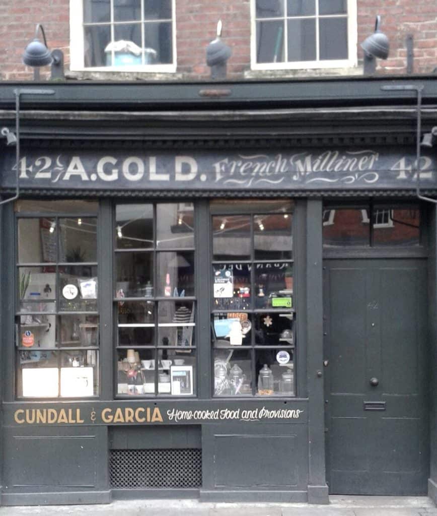 Painted shopfront for A. Gold, French Milliner
