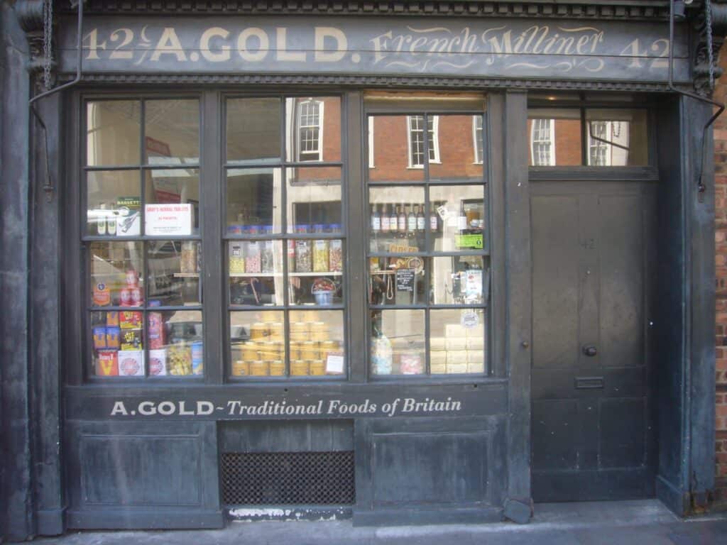 Painted shopfront for A. Gold, French Millinery