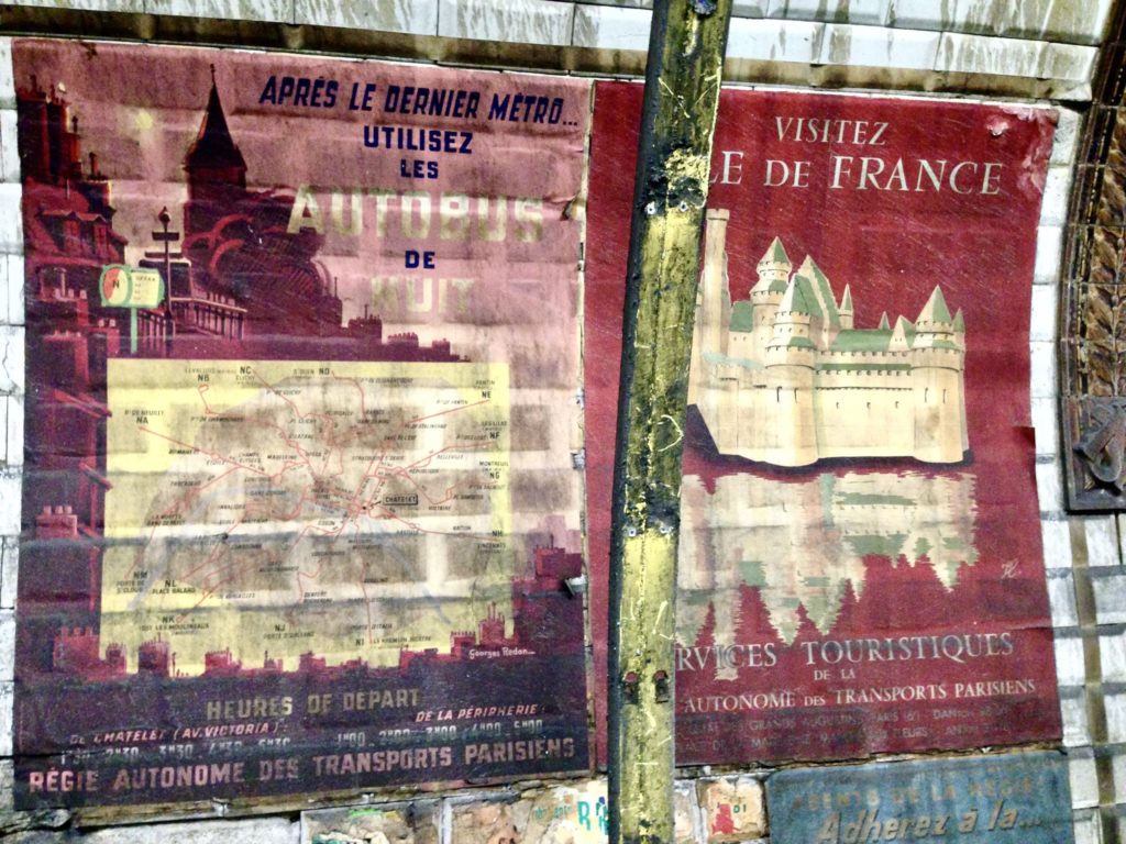 Advertising time capsules at Trinité–d'Estienne d'Orves station in the form of vintage 1950s posters.