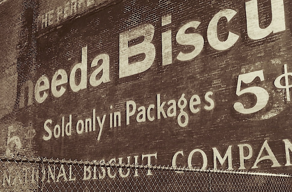 Fading painted sign for Uneeda Biscuit. drawn from the New York State Ghost Signs photographed by Margherita Fabrizio.