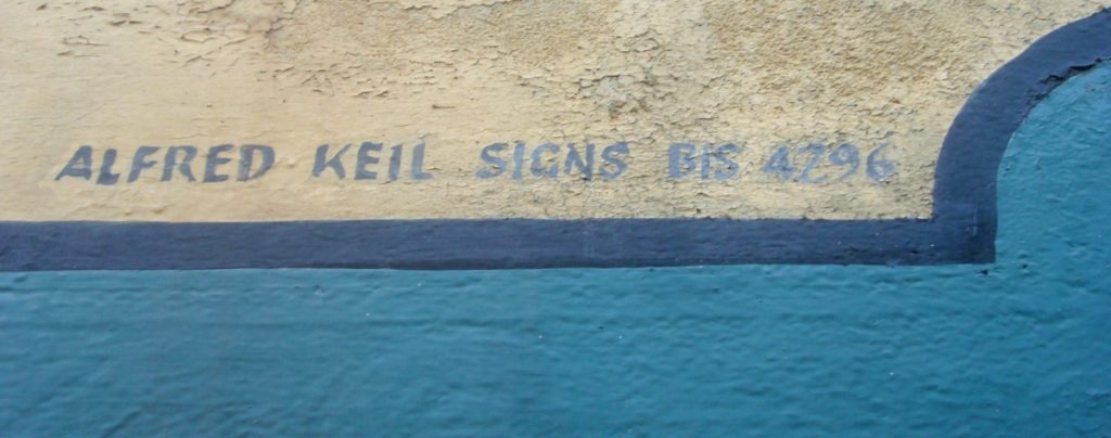 Signwriter's signature for Alfred Keil Signs.