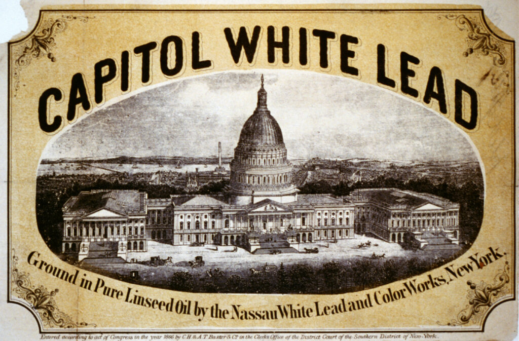 Etching of the Capitol with wording "Capitol White Lead. Ground in Pure Linseed Oil by the Nassau White Lead and Color Works, New York.